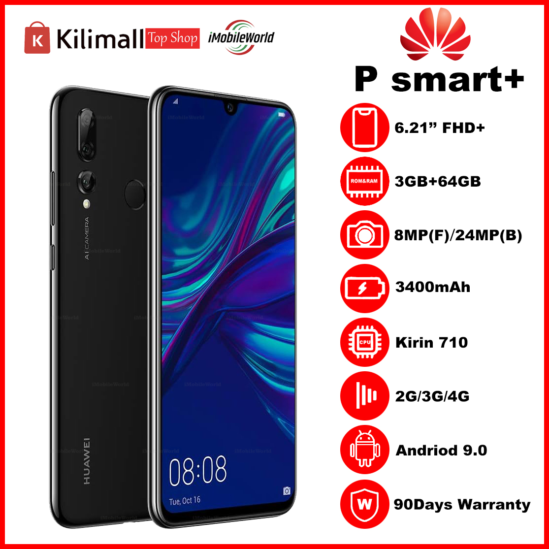 Refurbished Phone HUAWEI P smart+ 4G+128G 5.65 inches 8MP/16MP 3400mAh Black&Blue with Google Play
