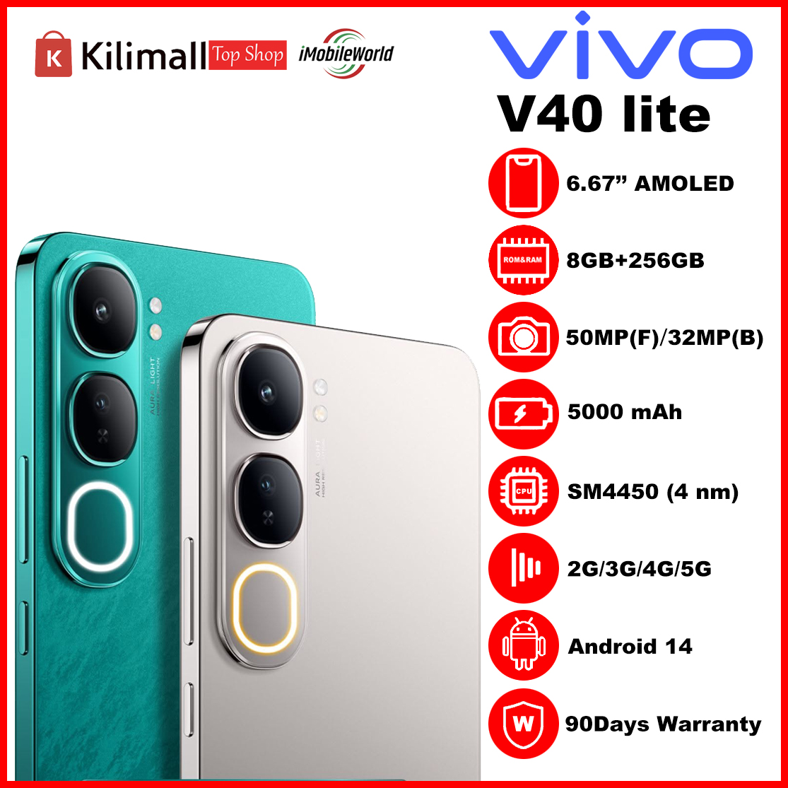 Refurbished Phone VIVO V40 Lite  256GB + 8GB RAM Slim, Fast, and Stylish Performance，6.67-inch 120Hz AMOLED display, a 50MP main camera with AI Aura Light, and a 5000mAh
