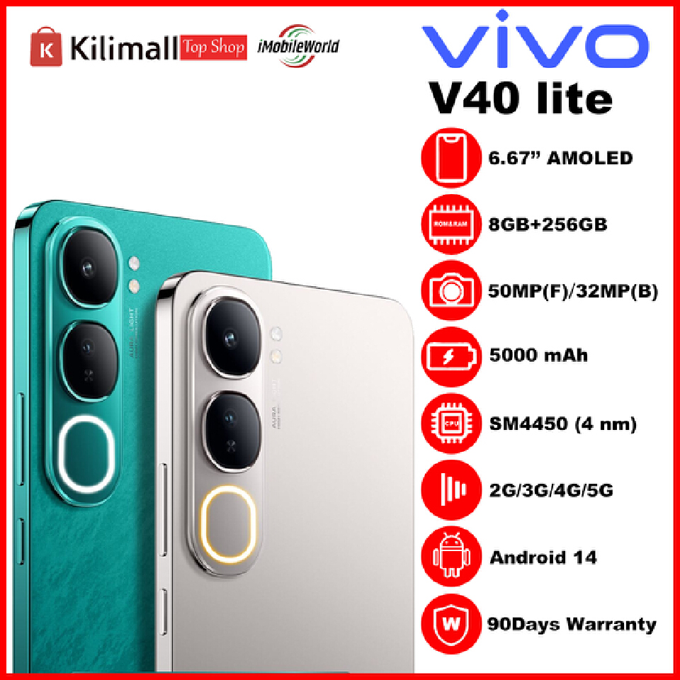 Refurbished Phone VIVO V40 Lite  256GB + 8GB RAM Slim, Fast, and Stylish Performance，6.67-inch 120Hz AMOLED display, a 50MP main camera with AI Aura Light, and a 5000mAh