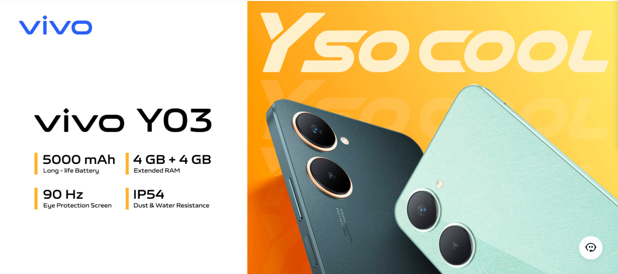 Refurbished Phone Vivo Y03 (4+64GB), 6.56-inch IPS LCD, MediaTek Helio G85 (12 nm),  Dual setup with a 13 MP main camera,  5000 mAh battery with 15W wired fast