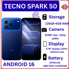 NEW ARRIVALS!! BRAND NEW Tecno Spark 50 128GB ROM+ 12GB (4+8)RAM 6.78" SCREEN 120Hz Refresh rate Camera 50MP Main Camera +8MP SELFIE 18W Super Charging 6700mAh battery Android 16 smartphones