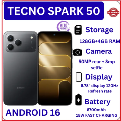 NEW ARRIVALS!! BRAND NEW Tecno Spark 50 128GB ROM+ 12GB (4+8)RAM 6.78" SCREEN 120Hz Refresh rate Camera 50MP Main Camera +8MP SELFIE 18W Super Charging 6700mAh battery Android 16 smartphones