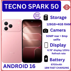 NEW ARRIVALS!! BRAND NEW Tecno Spark 50 128GB ROM+ 12GB (4+8)RAM 6.78" SCREEN 120Hz Refresh rate Camera 50MP Main Camera +8MP SELFIE 18W Super Charging 6700mAh battery Android 16 smartphones