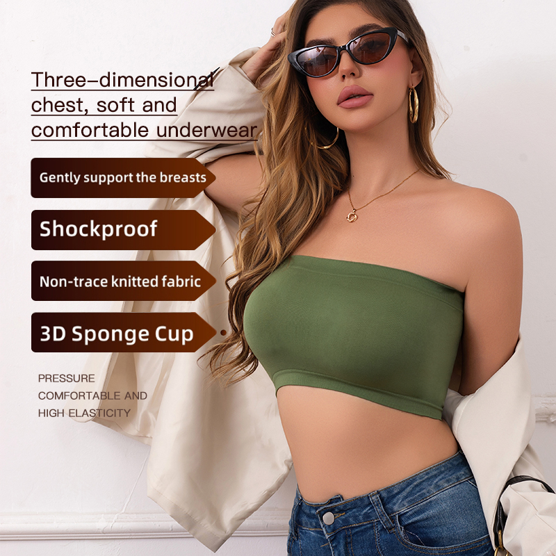 Woman clothes Seamless Strapless Tube Top Bra Women's Yoga Underwear Women Bra Breathable Knitted Intimates Beautiful Back Lingerie Half Cup Non-slip Underwear Off-the-shoulder Dress Lingerie