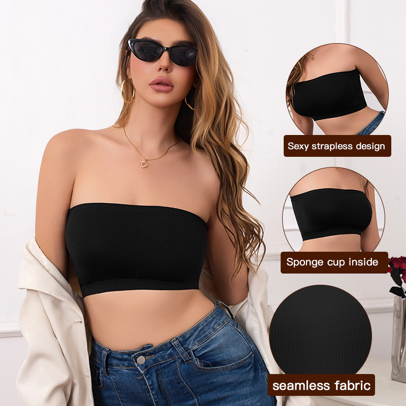 Woman clothes Seamless Strapless Tube Top Bra Women's Yoga Underwear Women Bra Breathable Knitted Intimates Beautiful Back Lingerie Half Cup Non-slip Underwear Off-the-shoulder Dress Lingerie