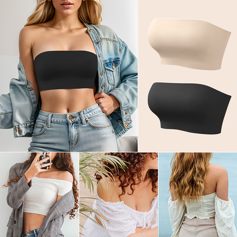 Woman clothes Seamless Strapless Tube Top Bra Women's Yoga Underwear Women Bra Breathable Knitted Intimates Beautiful Back Lingerie Half Cup Non-slip Underwear Off-the-shoulder Dress Lingerie