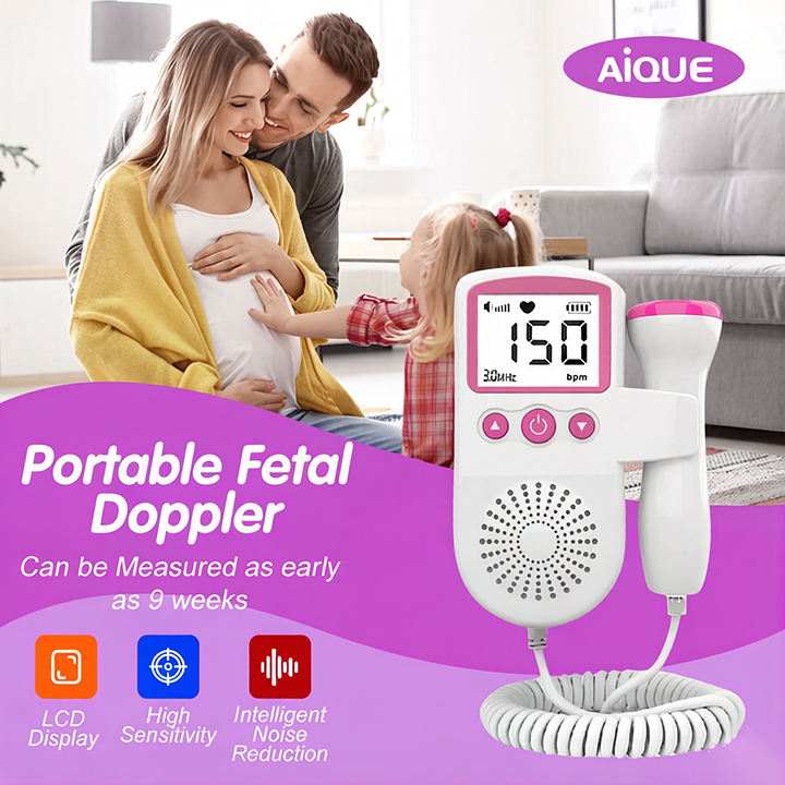 Fetal Doppler Ultrasound Baby Heartbeat Prenatal Detector Home Pregnant Heart Rate Monitor Detector Pulse Meter Backlight LCD Probe Baby Heart Beat Monitor Prenatal Monitoring Devices