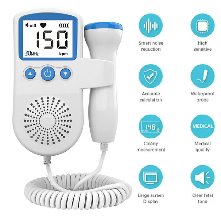 Fetal Doppler Ultrasound Baby Heartbeat Prenatal Detector Home Pregnant Heart Rate Monitor Detector Pulse Meter Backlight LCD Probe Baby Heart Beat Monitor Prenatal Monitoring Devices