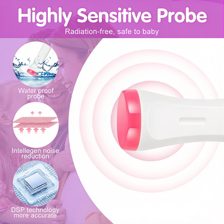 Fetal Doppler Ultrasound Baby Heartbeat Prenatal Detector Home Pregnant Heart Rate Monitor Detector Pulse Meter Backlight LCD Probe Baby Heart Beat Monitor Prenatal Monitoring Devices