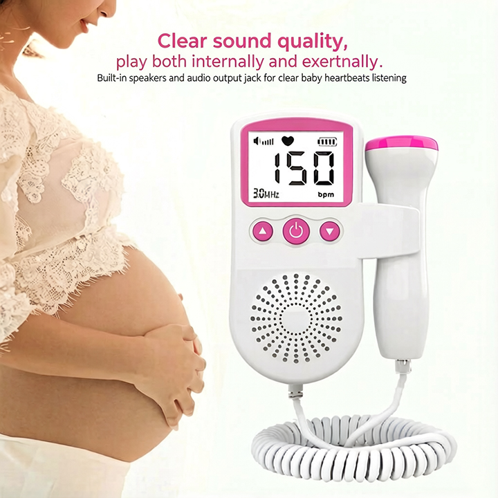 Fetal Doppler Ultrasound Baby Heartbeat Prenatal Detector Home Pregnant Heart Rate Monitor Detector Pulse Meter Backlight LCD Probe Baby Heart Beat Monitor Prenatal Monitoring Devices