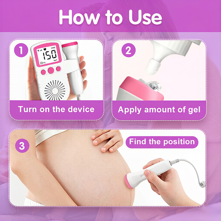 Fetal Doppler Ultrasound Baby Heartbeat Prenatal Detector Home Pregnant Heart Rate Monitor Detector Pulse Meter Backlight LCD Probe Baby Heart Beat Monitor Prenatal Monitoring Devices