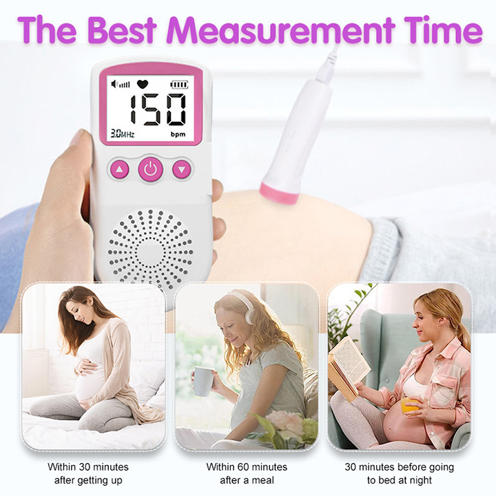 Fetal Doppler Ultrasound Baby Heartbeat Prenatal Detector Home Pregnant Heart Rate Monitor Detector Pulse Meter Backlight LCD Probe Baby Heart Beat Monitor Prenatal Monitoring Devices