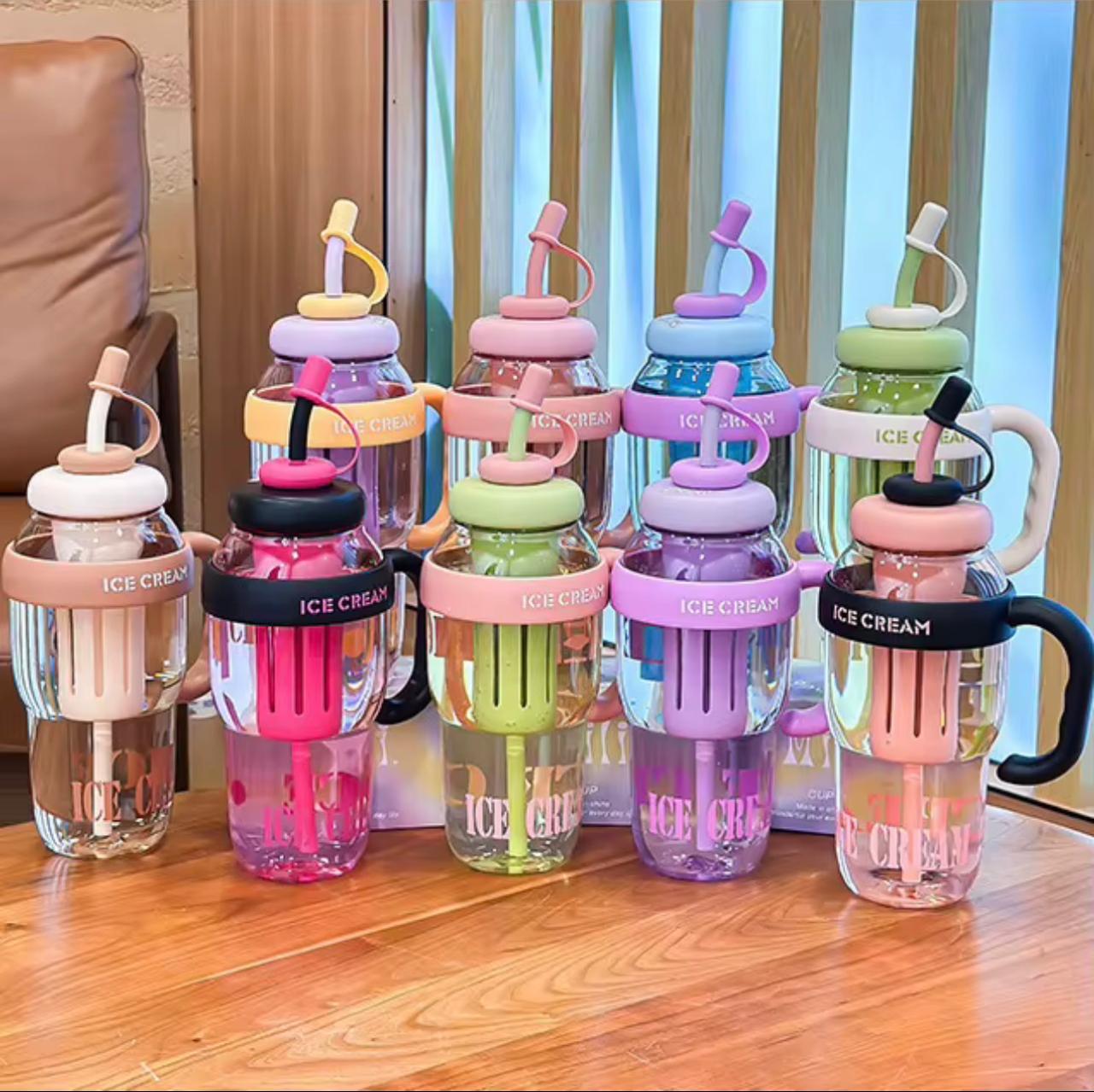 OFFER!! Large 1300ml plastic water bottle with leakproof straw cute portable drink cup