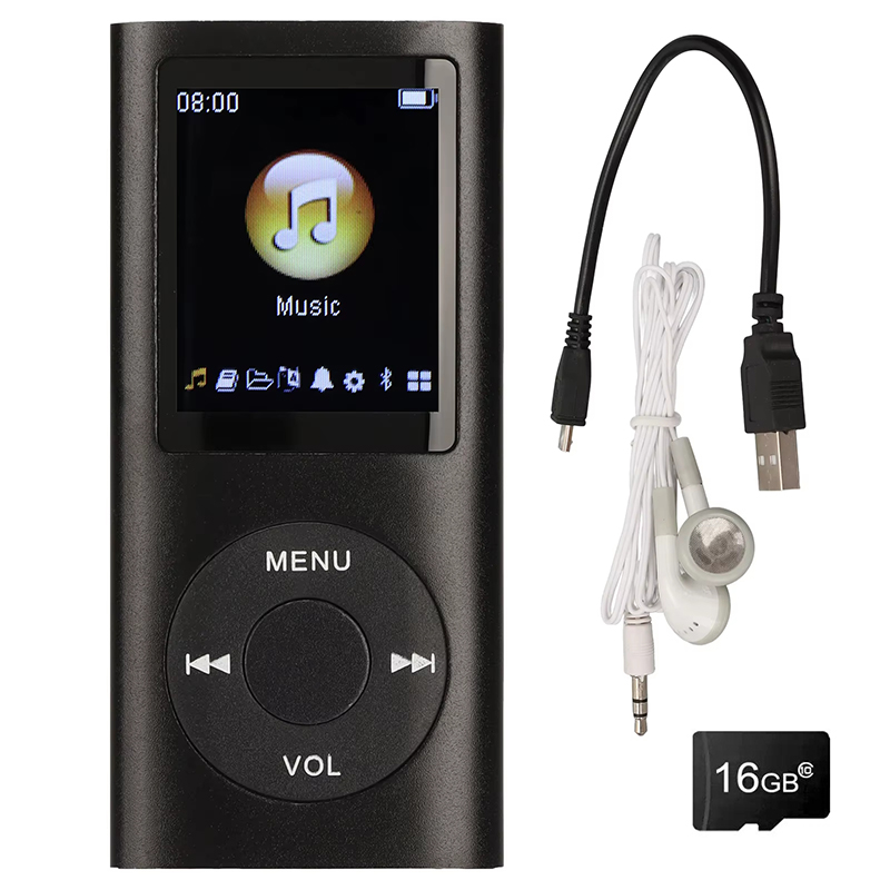 3PCS【MP4 Player+16GB Memory Card+Wired Earphones】Classic 4th Gen MP3 MP4 Player 1.8 Inch HD Display Portable Music Video Player E-Book Student Walkman Includes a 16GB Memory Card — Large Capacity