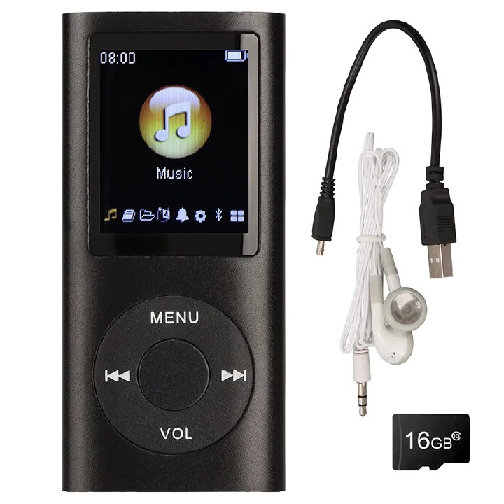 3PCS【MP4 Player+16GB Memory Card+Wired Earphones】Classic 4th Gen MP3 MP4 Player 1.8 Inch HD Display Portable Music Video Player E-Book Student Walkman Includes a 16GB Memory Card — Large Capacity