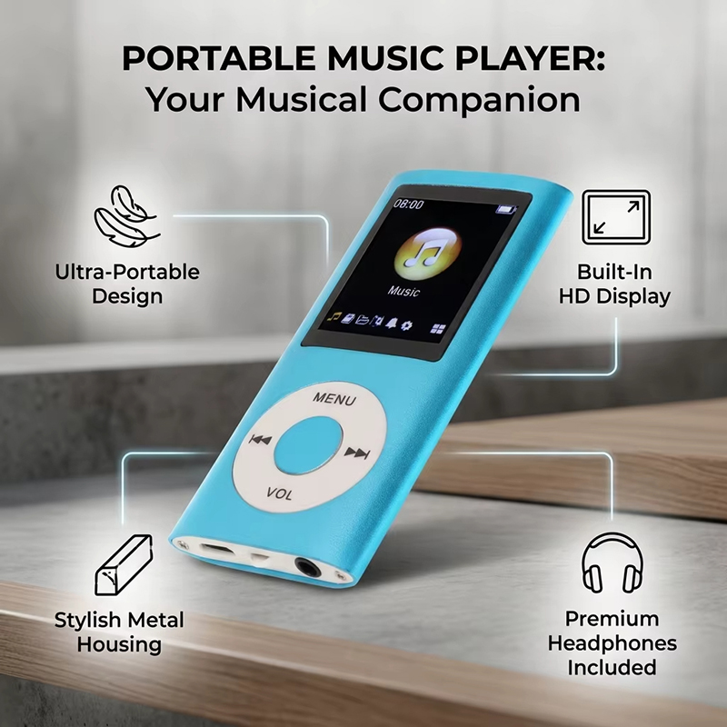 3PCS【MP4 Player+16GB Memory Card+Wired Earphones】Classic 4th Gen MP3 MP4 Player 1.8 Inch HD Display Portable Music Video Player E-Book Student Walkman Includes a 16GB Memory Card — Large Capacity