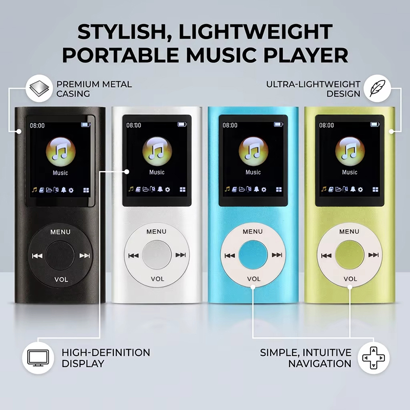 3PCS【MP4 Player+16GB Memory Card+Wired Earphones】Classic 4th Gen MP3 MP4 Player 1.8 Inch HD Display Portable Music Video Player E-Book Student Walkman Includes a 16GB Memory Card — Large Capacity