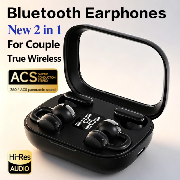 New 2 in 1 Bluetooth Earphones Noise Reduction Earbuds Two Pairs Of Headphones New Arrival Q10 Couple Wireless Earpods Digital Display Power Sports Long Battery Ear Clip Earphone
