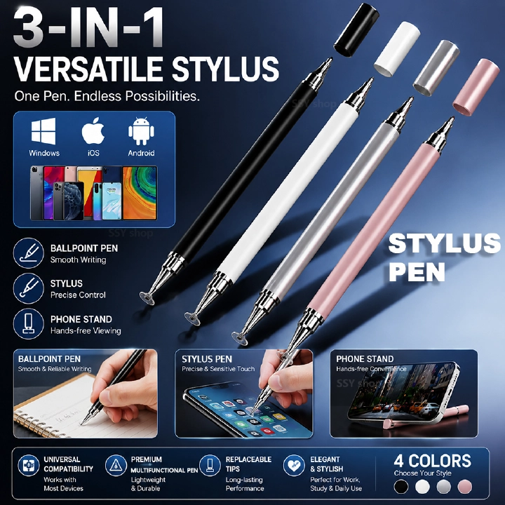 3 in 1 Universal Stylus Pens For Tablet Mobile Android ios Phone iPad Accessories Drawing Tablet Capacitive Screen Touch Pen Mobile phone holder