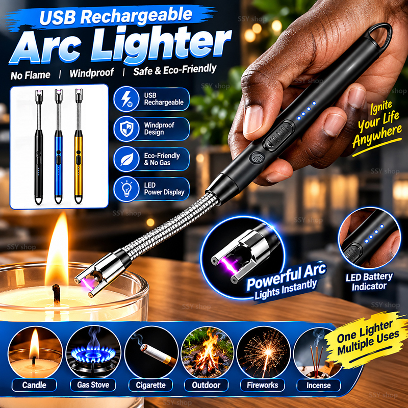 Rechargeable Lighters Kitchen Tools Travel Outdoors BBQ Windproof Arc Pulse Fire Igniter 360° Free Rotation USB Charging Gas Cooker Ignition Appliances Matches Home Candle lighter Christmas gift