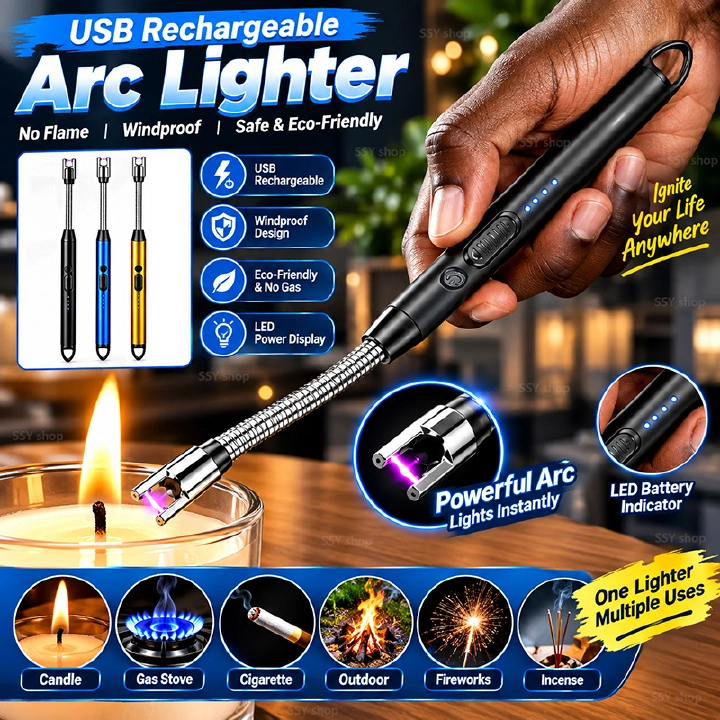 Rechargeable Lighters Kitchen Tools Travel Outdoors BBQ Windproof Arc Pulse Fire Igniter 360° Free Rotation USB Charging Gas Cooker Ignition Appliances Matches Home Candle lighter Christmas gift
