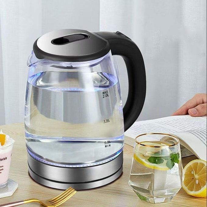 Glass Cordless Kettle 2 Liters -Black.Large Capacity Electric Water Kettle Household Hot Water Boiler with Automatic Shut Off Convenient Detachable Base for Tea Kitchen Kettle UK Plug