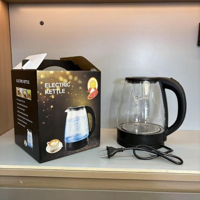 Glass Cordless Kettle 2 Liters -Black.Large Capacity Electric Water Kettle Household Hot Water Boiler with Automatic Shut Off Convenient Detachable Base for Tea Kitchen Kettle UK Plug