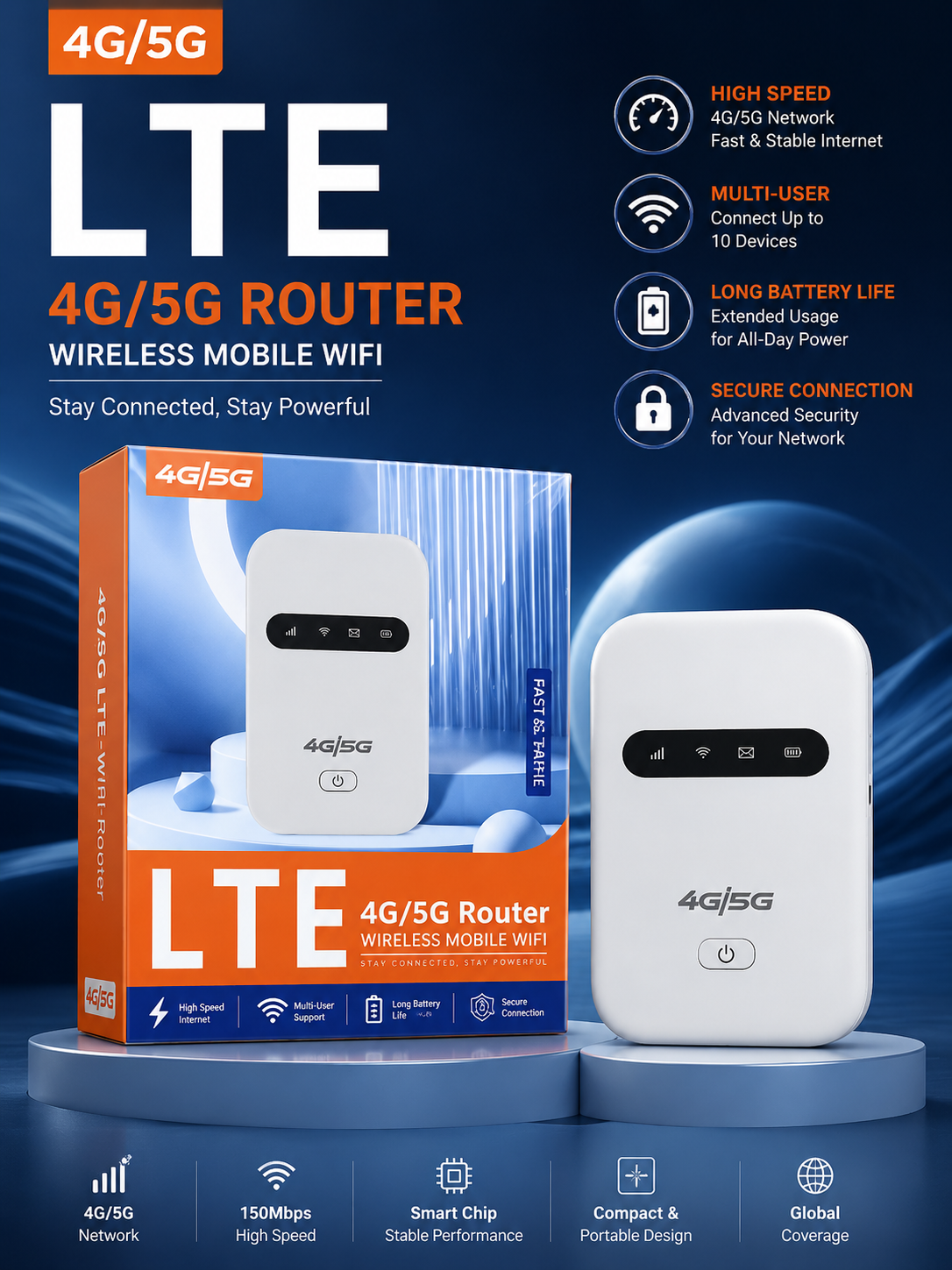 BVOT Portable Wireless Wifi Mifi Hotspot 4G/5G – Universal Pocket Router For Reliable Internet On Airtel, Safaricom, And Telkom