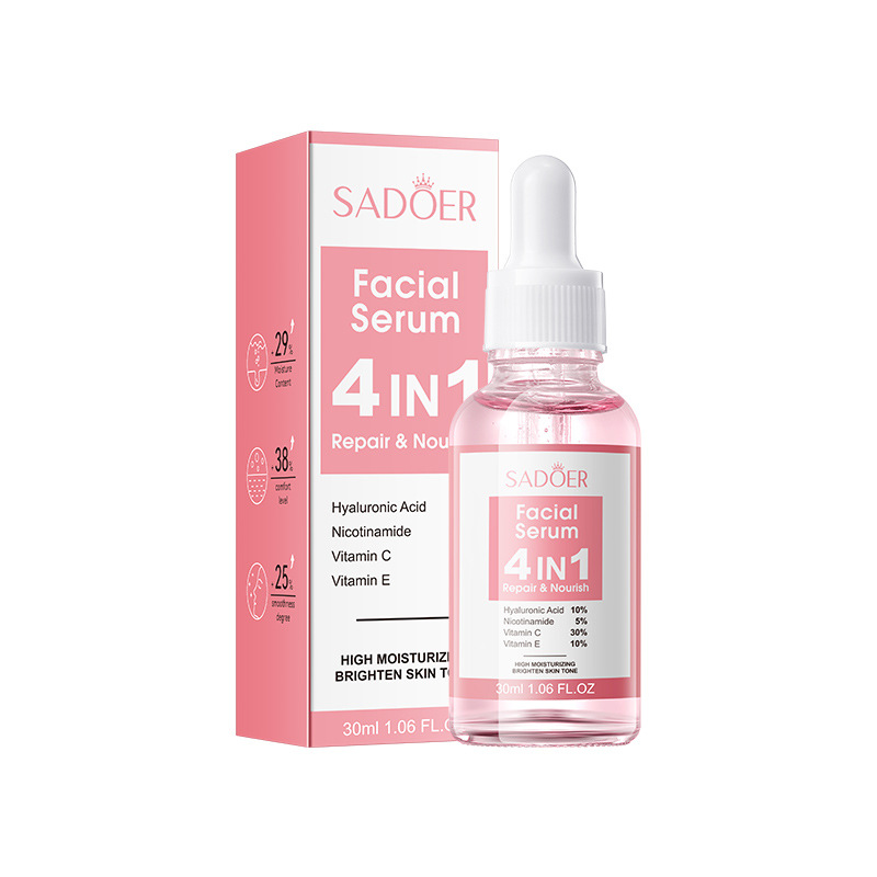 SADOER 5 Pieces Set of 4 in 1 Vitamin C (30%) Face Serum, + Cleanser + Face Cream + Peelingf off Mask + Sunscreen SPF 50, Has Hyaluronic Acid, Nicotinamide Vitamin C and Vitamin E for Face Brightening