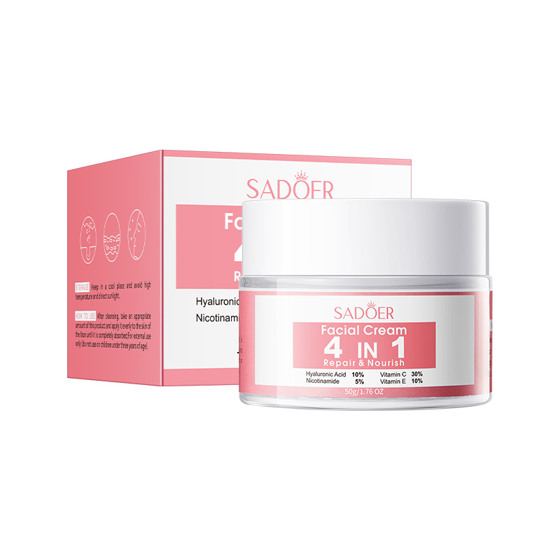 SADOER 5 Pieces Set of 4 in 1 Vitamin C (30%) Face Serum, + Cleanser + Face Cream + Peelingf off Mask + Sunscreen SPF 50, Has Hyaluronic Acid, Nicotinamide Vitamin C and Vitamin E for Face Brightening