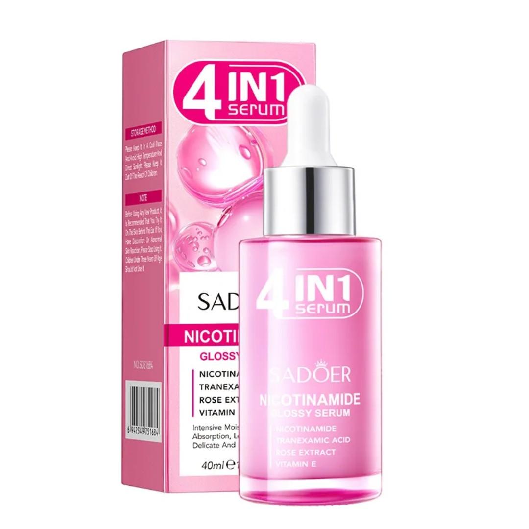 4 in 1 Serum SADOER Nicotinamide Glossy Serum with Nicotinamide + Tranexamic Acid + Rose Extract + Vitamin E for Intensive Moisturising, Rapid AbsorptionBrighten Dull Skin, Radiant Skin, Luster