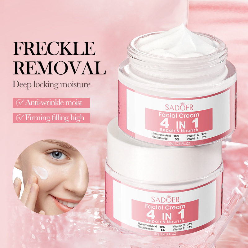 SADOER 5 Pieces Set of 4 in 1 Vitamin C (30%) Face Serum, + Cleanser + Face Cream + Peelingf off Mask + Sunscreen SPF 50, Has Hyaluronic Acid, Nicotinamide Vitamin C and Vitamin E for Face Brightening