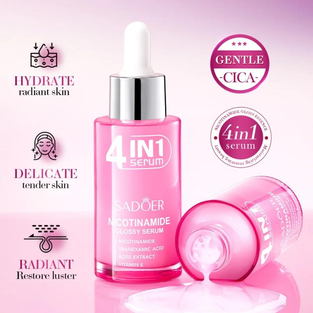 4 in 1 Serum SADOER Nicotinamide Glossy Serum with Nicotinamide + Tranexamic Acid + Rose Extract + Vitamin E for Intensive Moisturising, Rapid AbsorptionBrighten Dull Skin, Radiant Skin, Luster