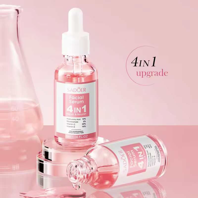 SADOER 5 Pieces Set of 4 in 1 Vitamin C (30%) Face Serum, + Cleanser + Face Cream + Peelingf off Mask + Sunscreen SPF 50, Has Hyaluronic Acid, Nicotinamide Vitamin C and Vitamin E for Face Brightening