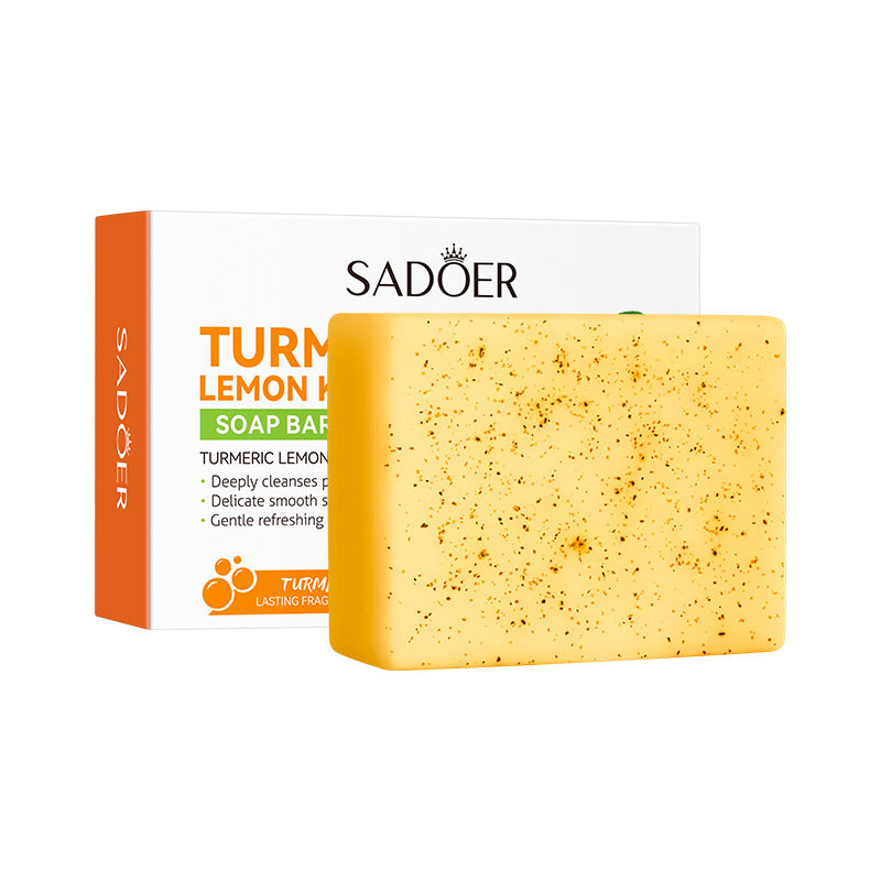 Turmeric Lemon Kojic Acid Soap Bar, SADOER Turmeric Soap, Lemon Soap For Deep Cleansing of Dirt, Oil, Improves Dull and rough Skin for a Beautiful Fair Skin Like Vitamin C,wih Kojic Acid and Ceramide
