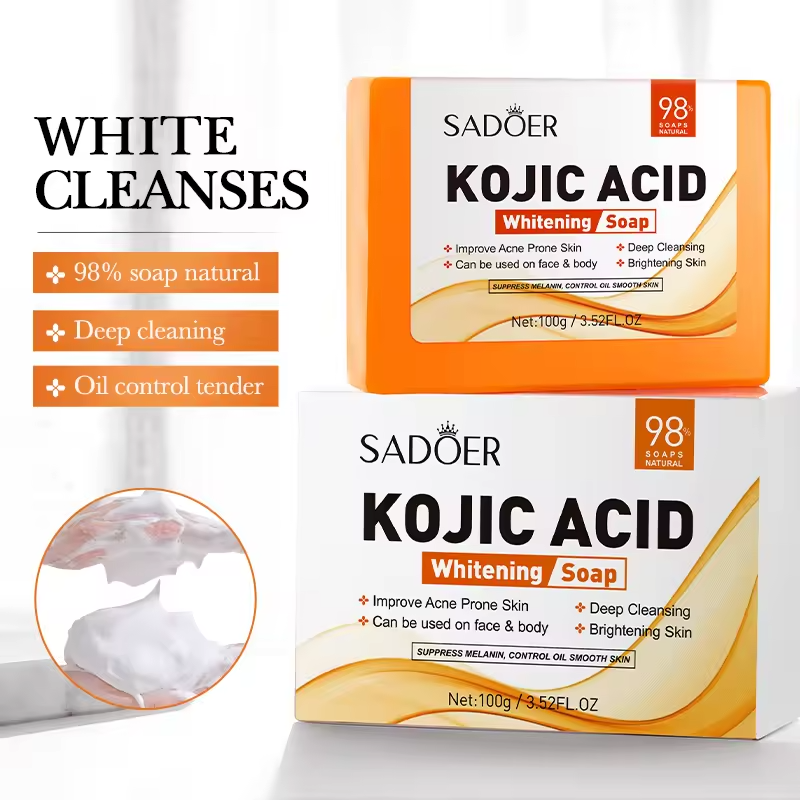 Kojic Soap 3 Pieces SADOER Kojic Acid Whitening Soap, Deep Cleansing, Skin Brightening Like Vitamin C, Improve Acne Prone Skin, For Face and Body Skin Care