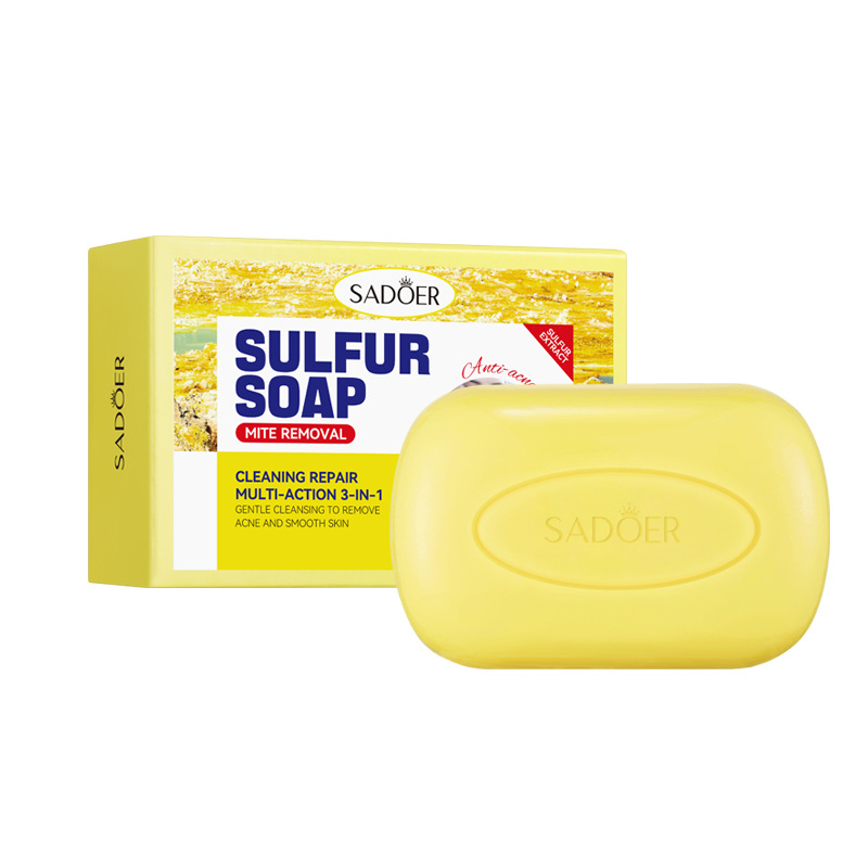 SADOER Sulfur Soap Mite Removal Soap, for Gentle Cleaning, Remove Acne and Smooth Skin Sulfur Cleanser Body Wash, Face Wash Bar Face Body Care