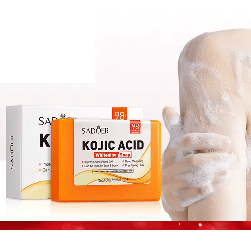 Kojic Soap 3 Pieces SADOER Kojic Acid Whitening Soap, Deep Cleansing, Skin Brightening Like Vitamin C, Improve Acne Prone Skin, For Face and Body Skin Care