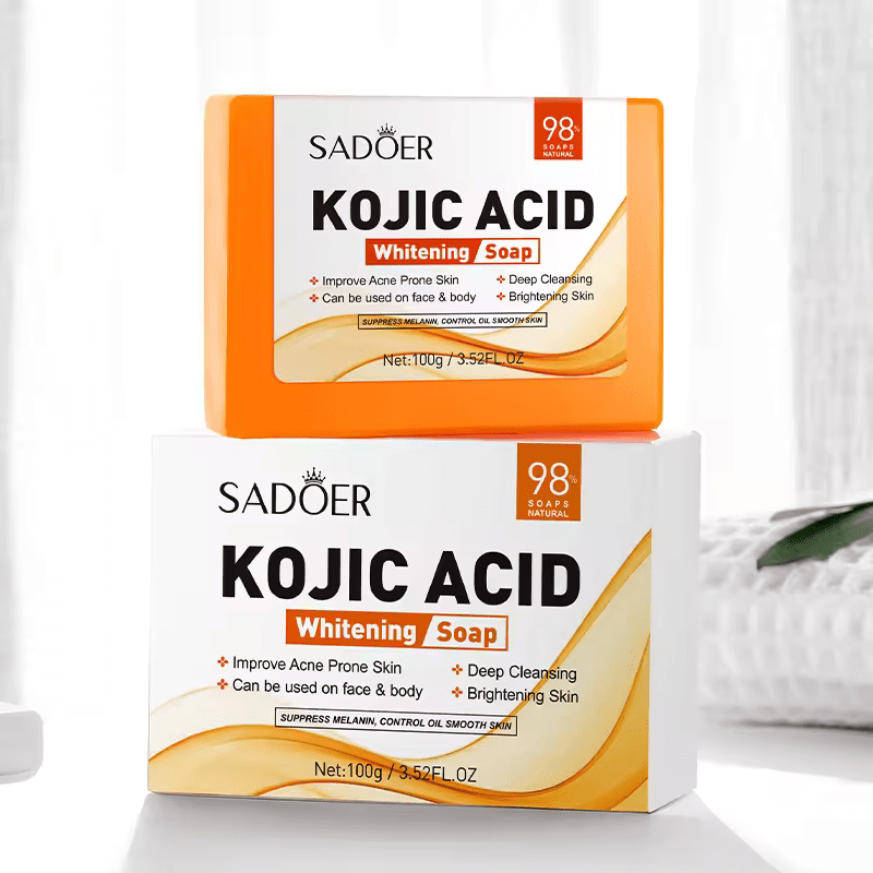 Kojic Soap 3 Pieces SADOER Kojic Acid Whitening Soap, Deep Cleansing, Skin Brightening Like Vitamin C, Improve Acne Prone Skin, For Face and Body Skin Care