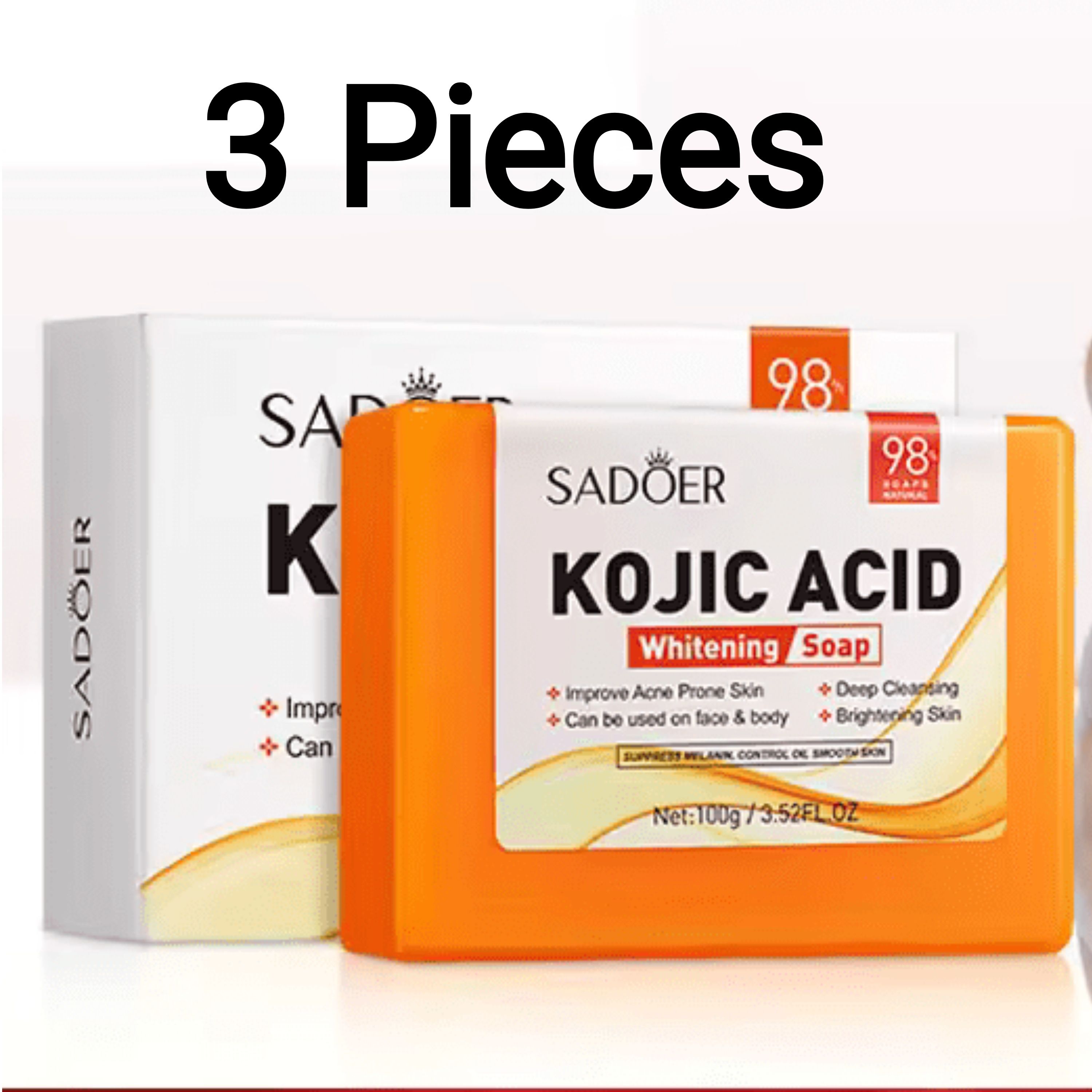 Kojic Soap 3 Pieces SADOER Kojic Acid Whitening Soap, Deep Cleansing, Skin Brightening Like Vitamin C, Improve Acne Prone Skin, For Face and Body Skin Care