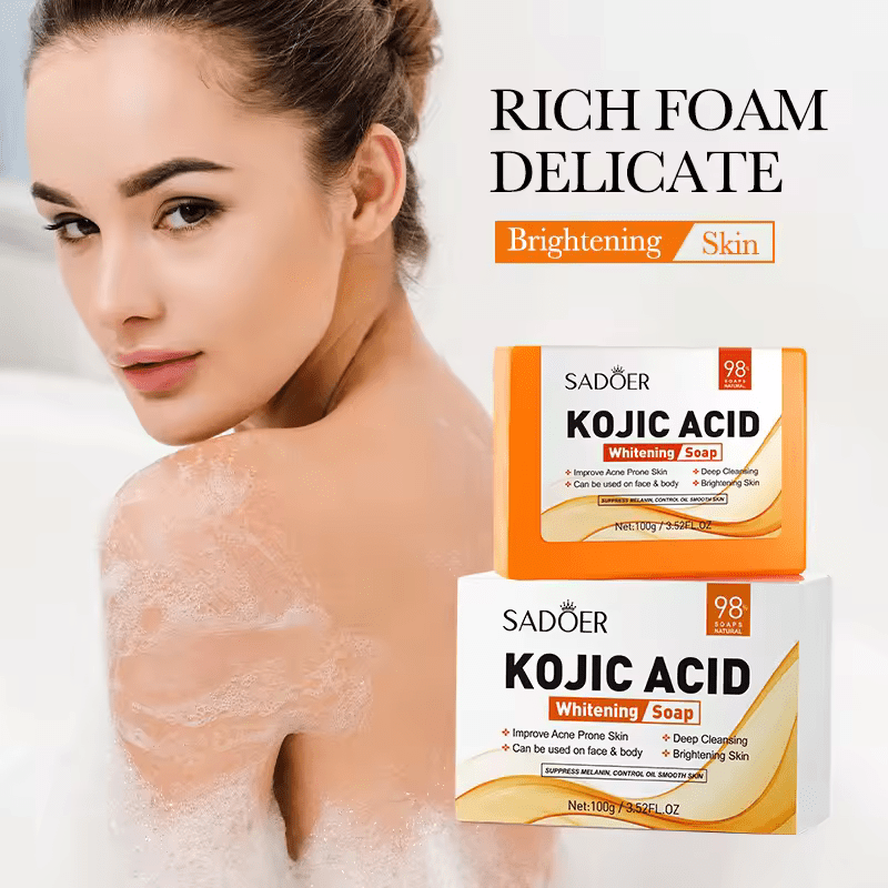 Kojic Soap 3 Pieces SADOER Kojic Acid Whitening Soap, Deep Cleansing, Skin Brightening Like Vitamin C, Improve Acne Prone Skin, For Face and Body Skin Care