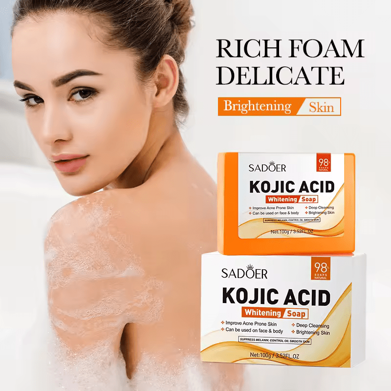 Kojic Soap 3 Pieces SADOER Kojic Acid Whitening Soap, Deep Cleansing, Skin Brightening Like Vitamin C, Improve Acne Prone Skin, For Face and Body Skin Care