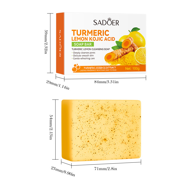 Turmeric Lemon Kojic Acid Soap Bar, SADOER Turmeric Soap, Lemon Soap For Deep Cleansing of Dirt, Oil, Improves Dull and rough Skin for a Beautiful Fair Skin Like Vitamin C,wih Kojic Acid and Ceramide