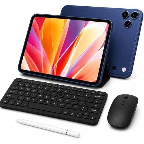 Modio M135 8 Inch Android 16.0 Tablet, 8GB RAM 512GB Storage, 5000mAh Battery, 20MP Rear Camera, 8MP Front Camera, IPS HD Display, Dual SIM, Wi-Fi, Keyboard, Mouse & Stylus Included (Blue)