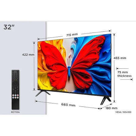 TCL ORIGIN Multiple Eye Care with slim Design model 2025 Model TCL Model 32S5K Television 32 Inch Smart TV QLED HDR 10 Google TV Dolby Audio Game Mode