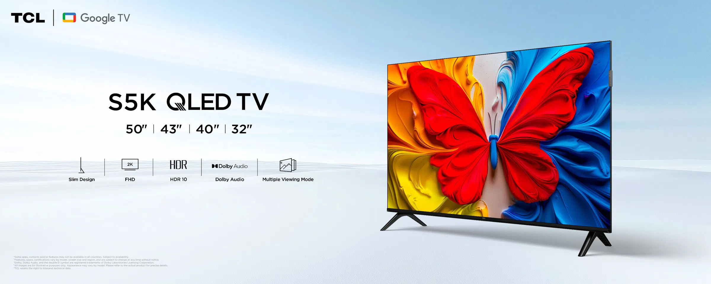 TCL ORIGIN Multiple Eye Care with slim Design model 2025 Model TCL Model 32S5K Television 32 Inch Smart TV QLED HDR 10 Google TV Dolby Audio Game Mode