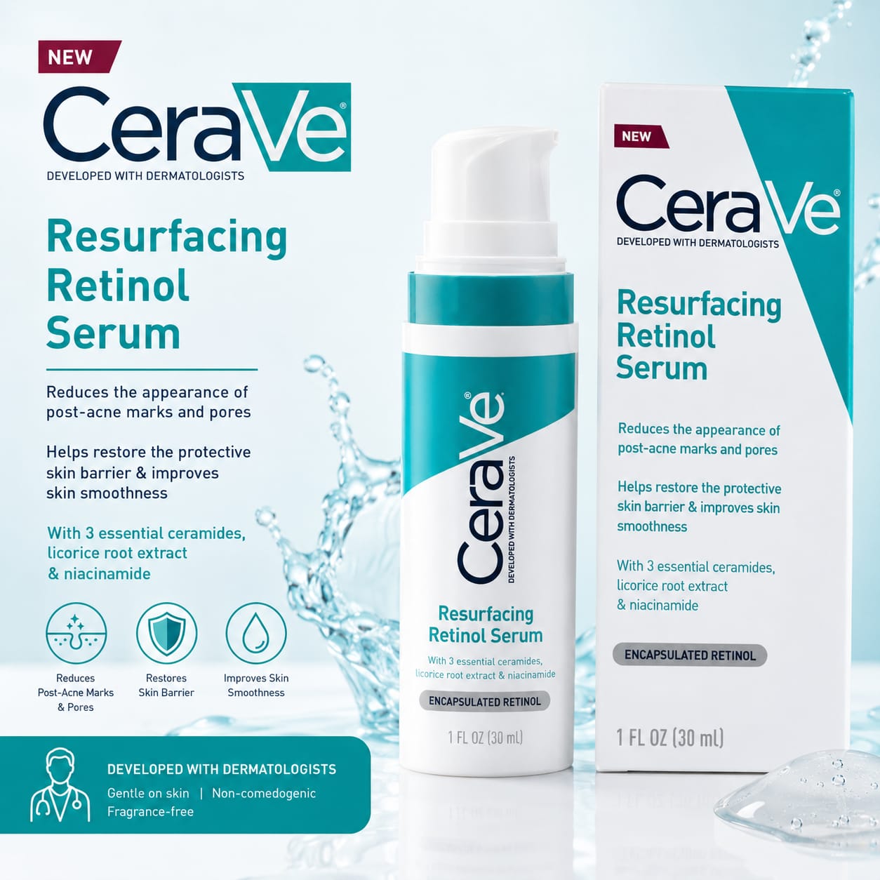 CeraVe Resurfacing Retinol Serum.Designed to reduce the appearance of post-acne marks, minimize pores, and improve skin smoothness.