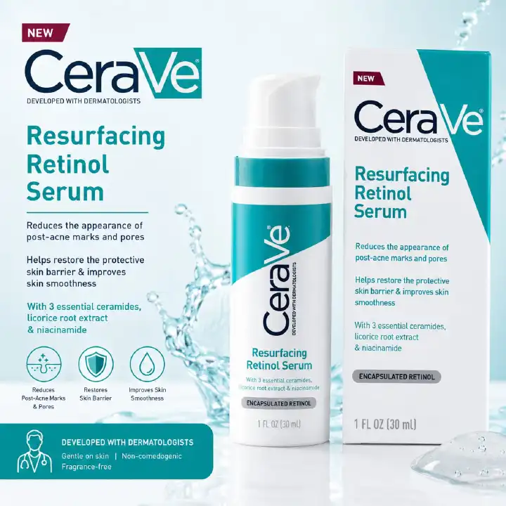CeraVe Resurfacing Retinol Serum.Designed to reduce the appearance of post-acne marks, minimize pores, and improve skin smoothness.