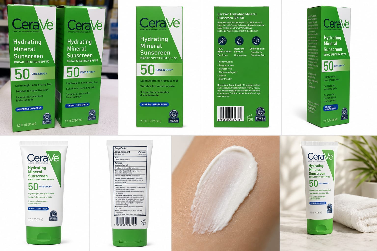 CeraVe Hydrating Mineral Sunscreen SPF 50 – Face & Body | Broad Spectrum UV Protection | Lightweight & Non-Greasy | Sensitive Skin Formula with Zinc Oxide, Ceramides & Niacinamide