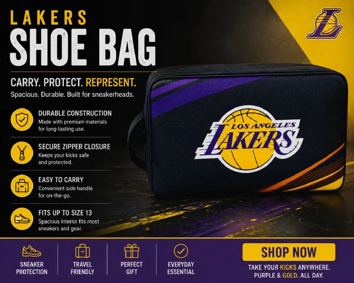 🏀Foot ball bag, Soccer bag Basketball bag,  Lakers Sneaker Shoe Bag | Premium Basketball Shoe Travel Bag | Portable Sneaker Storage Case | Durable Zip Shoe Organizer | Sports Gym Carry Bag | Fits Up